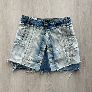 Zara TRF Acid Wash Double Layer Distressed Denim Skirt
